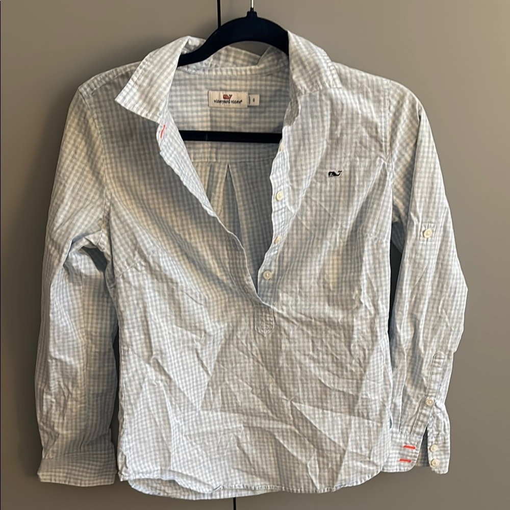 Sz 0 Vineyard Vines Blue Checkered Button-Up Shirt